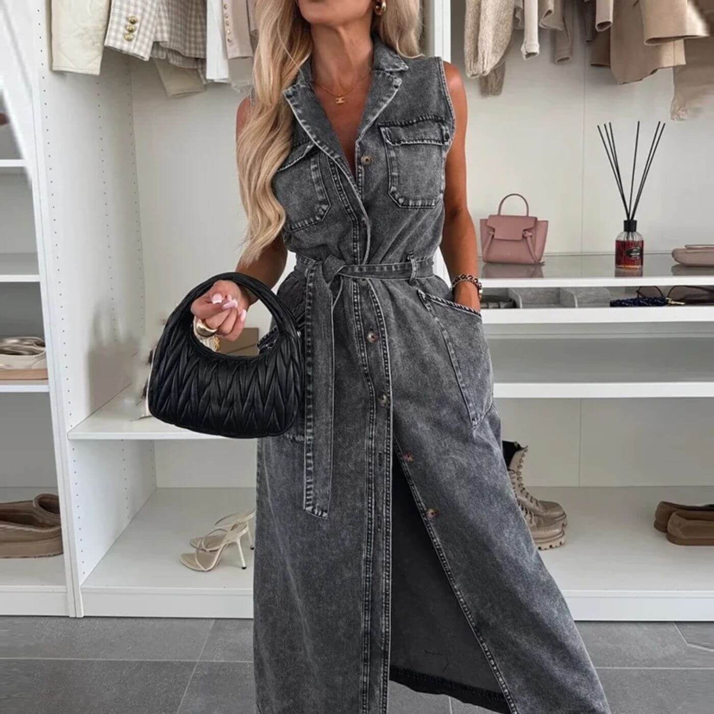 Charlotte™ – Stilig Denim Knappekjole i Maxi-lengde
