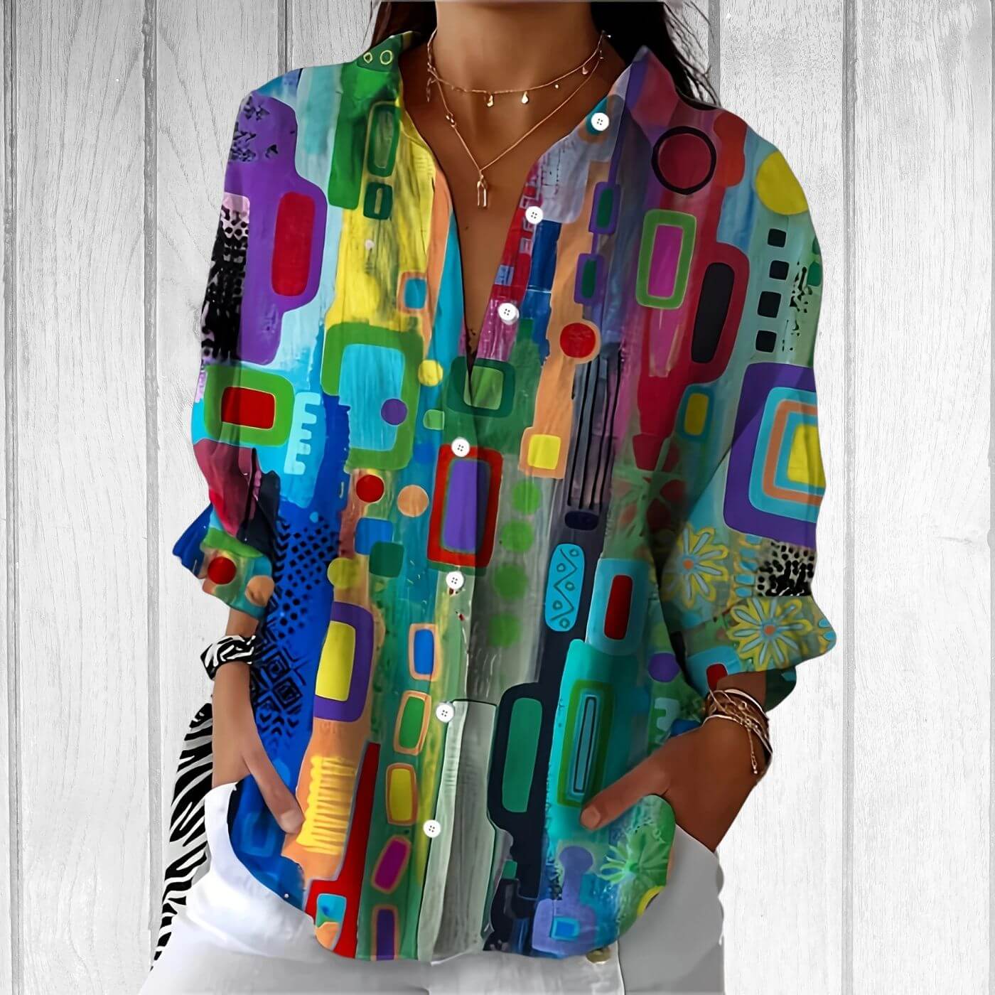 Eline™ – Komfortabel Sommerbluse med Geometrisk Mønster