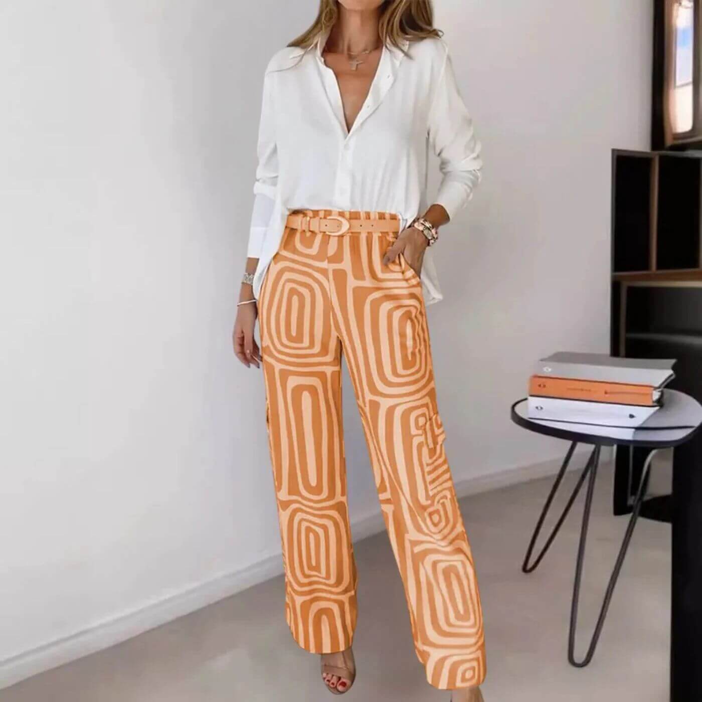 Elisabeth™ – Stilfull Bluse- og Bukse-sett med Belte