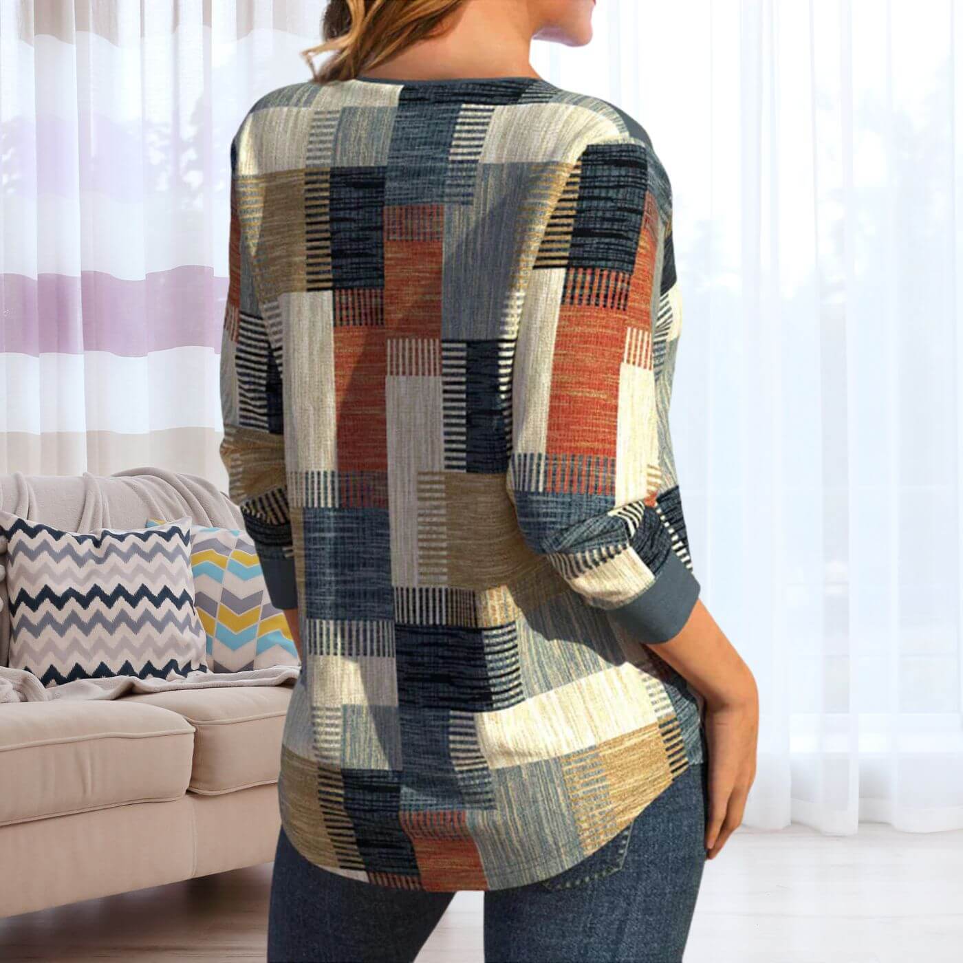 Elmine™ - Stilig Topp med Geometrisk Mønster