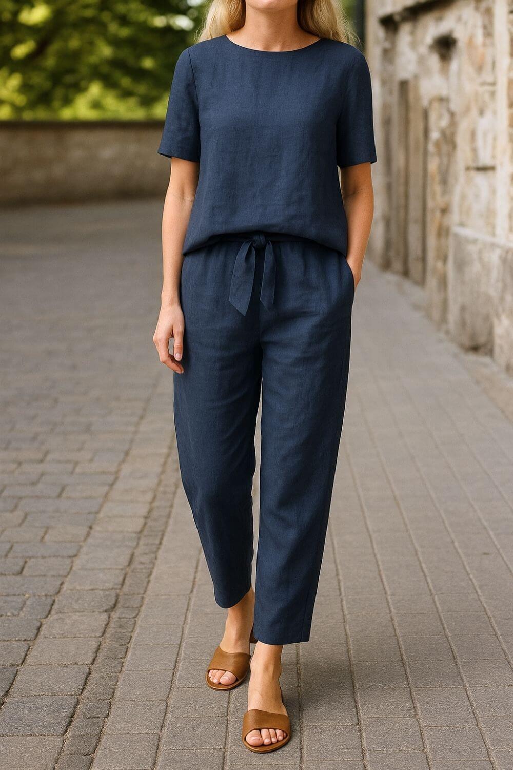 Grete™ - Komfortabelt Sommerbluse- og Buksesett