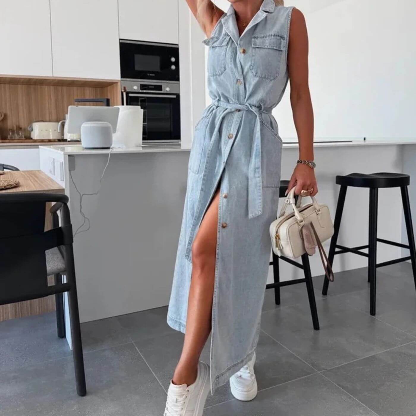 Charlotte™ – Stilig Denim Knappekjole i Maxi-lengde