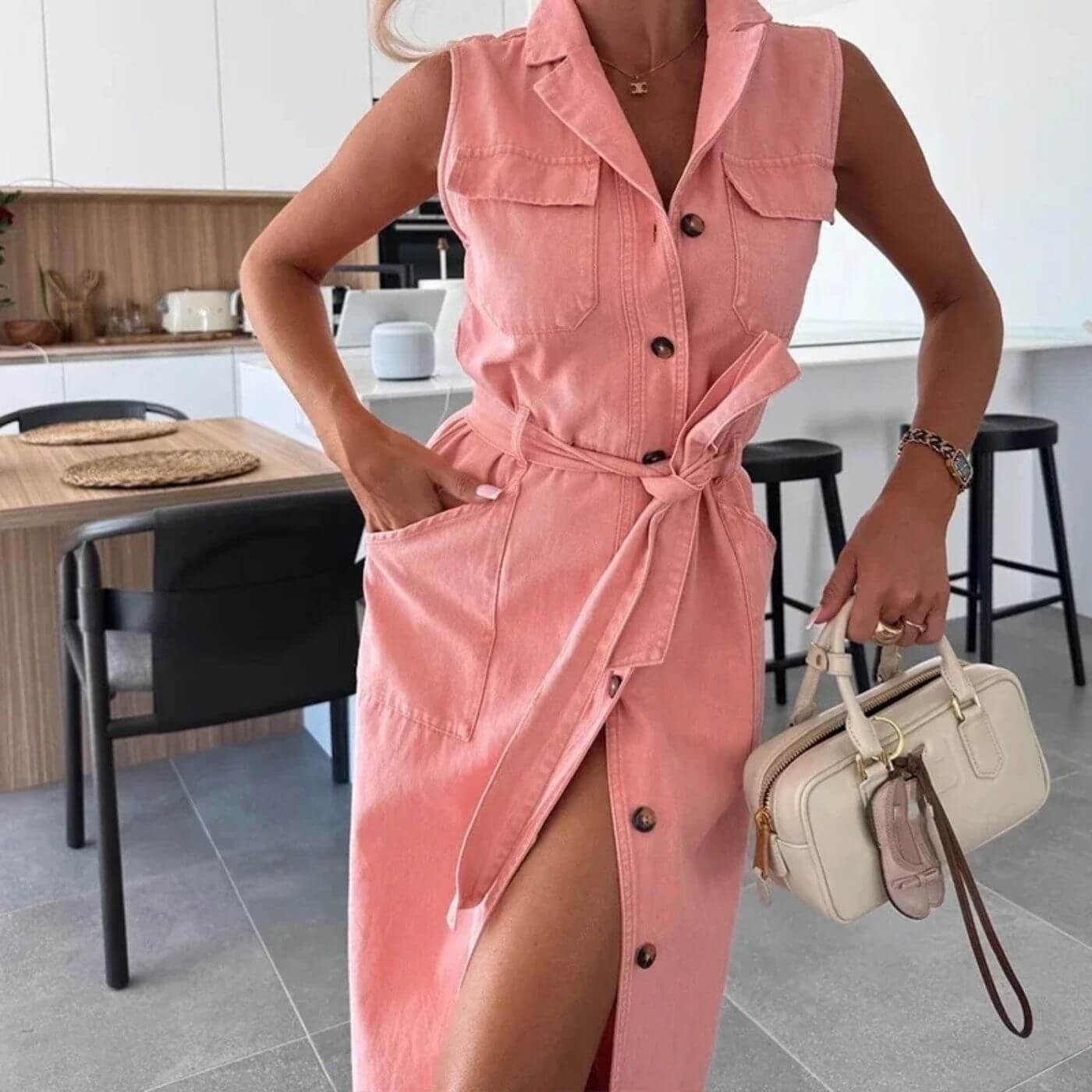 Charlotte™ – Stilig Denim Knappekjole i Maxi-lengde