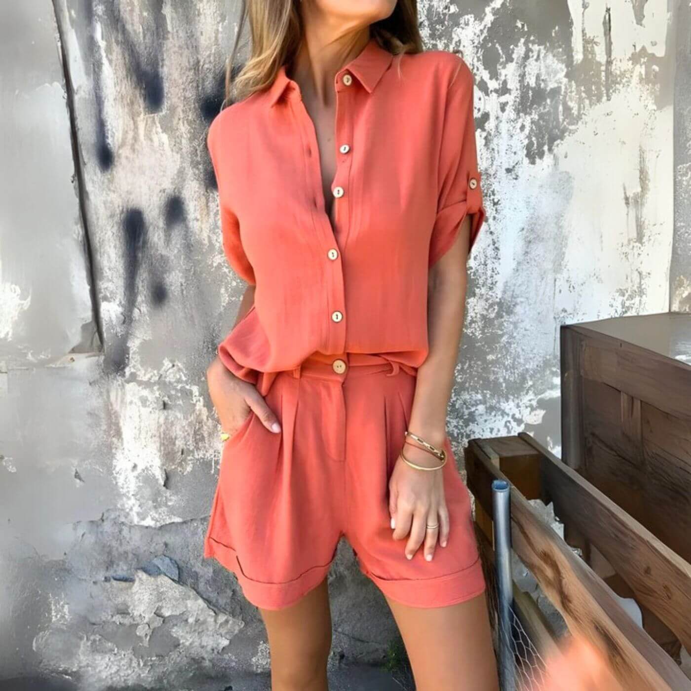 Clara™ – Pustende Skjorte Og Shorts Sett