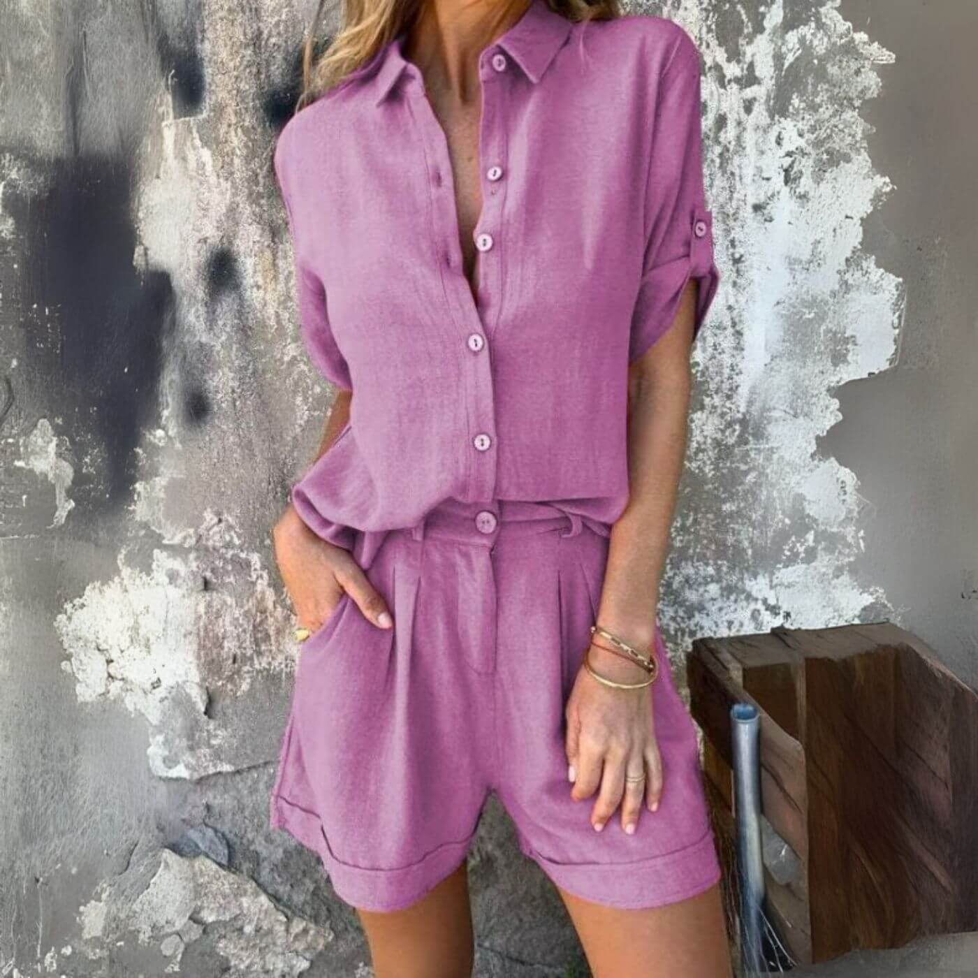 Clara™ – Pustende Skjorte Og Shorts Sett