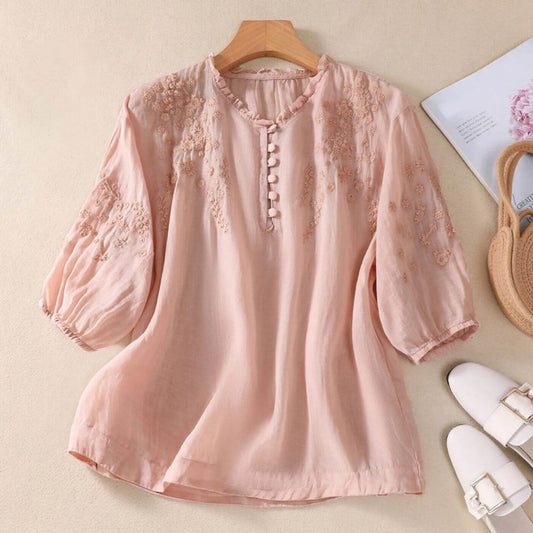 Helmi™ – Elegant Brodert Sommerbluse