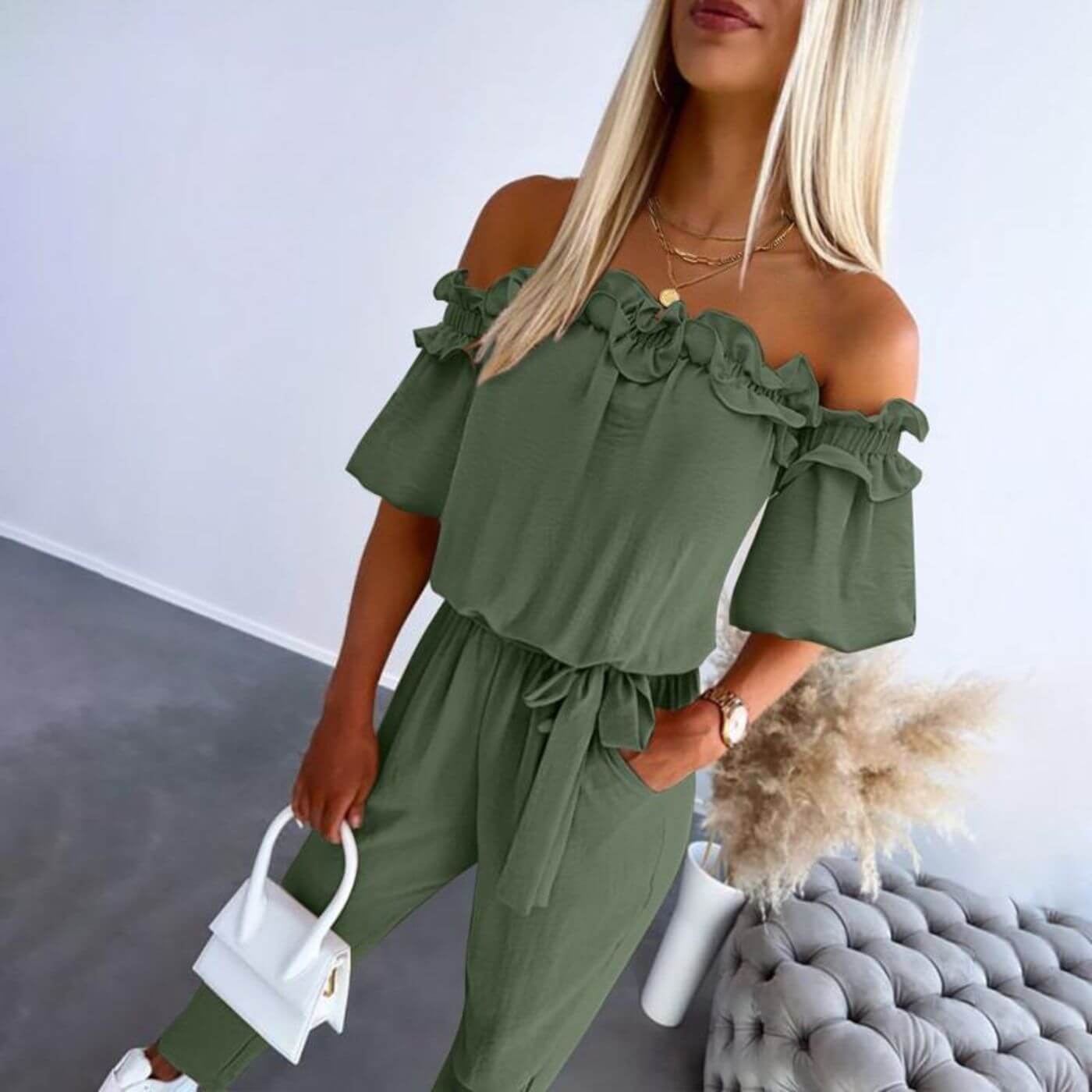 Kamilla™ - Stilfull Off Shoulder Jumpsuit med Knyting i Midjen