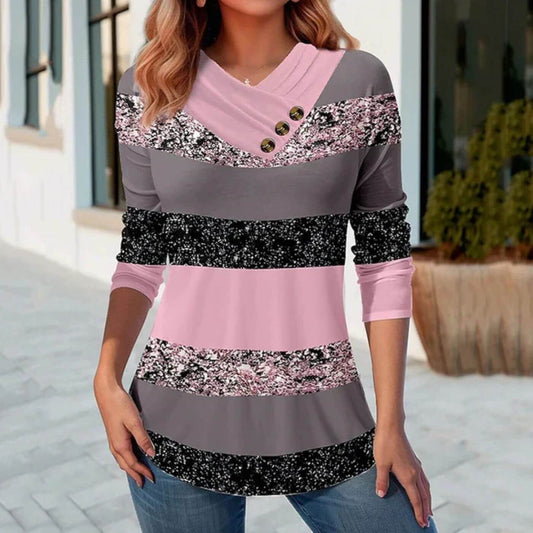 Nathalie™ - Elegant V-hals Stripet Genser